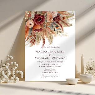 Invitation Bourgogne Terracotta Florals Pampas Mariage de aut