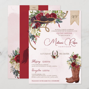 Invitation Bourgogne vacances Floral Ouest Charro Quinceanera
