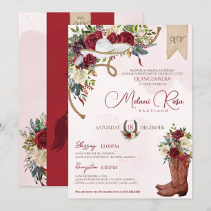 Invitation Bourgogne vacances Floral Ouest Charro Quinceanera