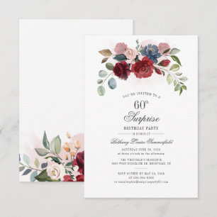 Invitation Bourgogne verdure Floral 60e fête d'anniversaire