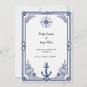 Invitation Boussole de mariage Navy Nautical Vintage