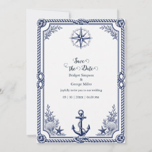 Invitation Boussole de mariage vintage marine Navy
