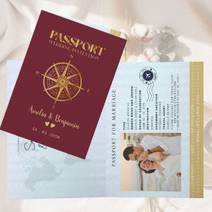 Invitation Boussole dorée fausse passeport de voyage destinat