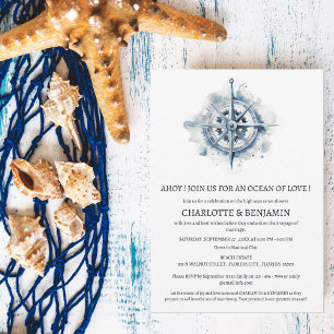 Invitation Boussole Naútico Rustique pour Mariage sur la Plag
