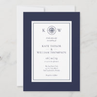 Boussole nautique à monogramme bleu marine Mariage