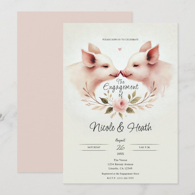 Invitation Bout-rimé floral de fiançailles des petits nez de  (Devant / Derrière)