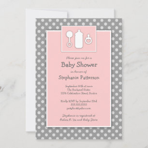 Invitation Bouteille Baby shower de bétail binky rose et gris