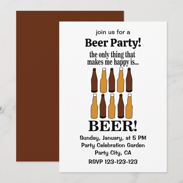 Invitation Bouteille de bière Bière drôle (Devant / Derrière)