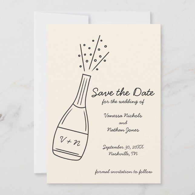 Invitation Bouteille de champagne Bubbly Sauvez la date (Devant)