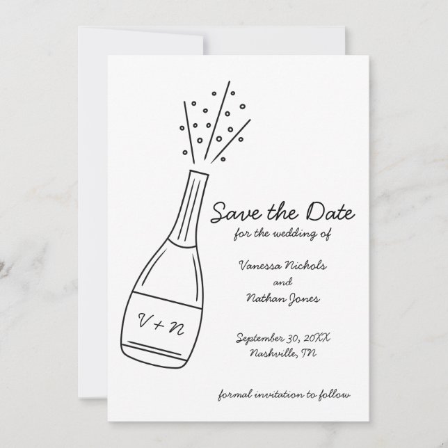 Invitation Bouteille de champagne Bubbly Sauvez la date (Devant)