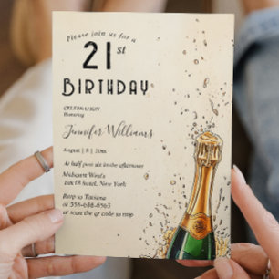 Invitation Bouteille de champagne et fête du 21e anniversaire