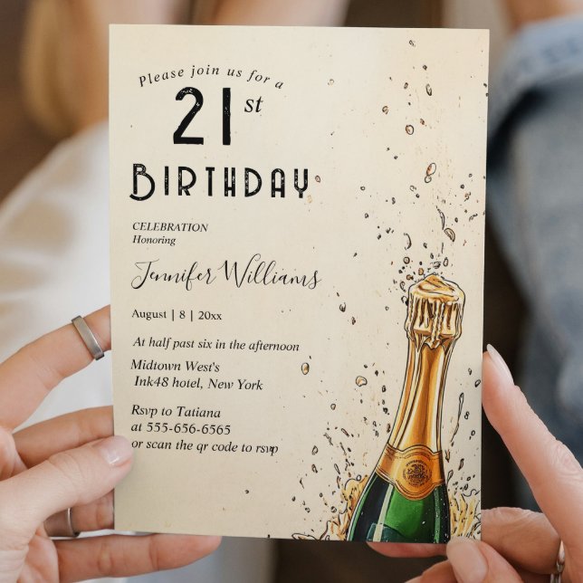 Invitation Bouteille de champagne et fête du 21e anniversaire (Créateur téléchargé)