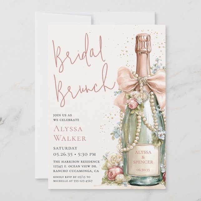 Invitation Bouteille de Champagne pour Brunch de Mariage (Devant)