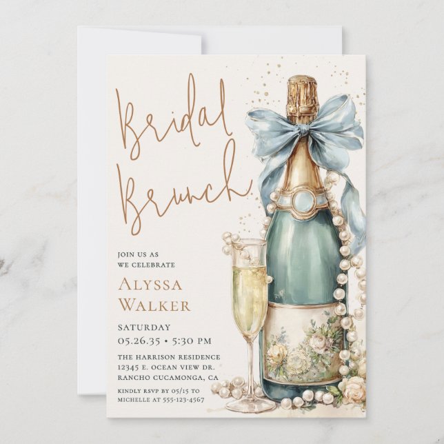 Invitation Bouteille de Champagne pour Brunch de Mariage (Devant)