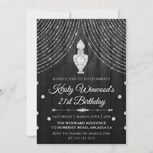 Invitation Bouteille de parfum diamant noir argenté pour anni