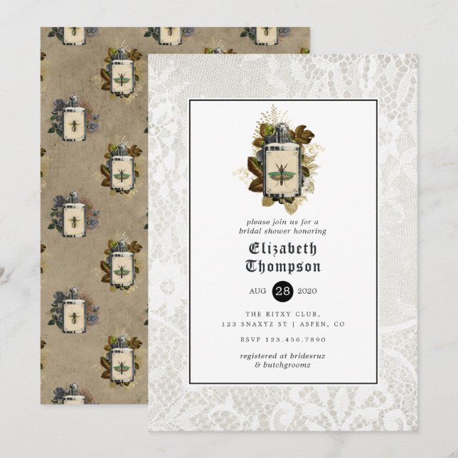 Invitation Bouteille de potion et douche de mariée gothique e (Devant / Derrière)