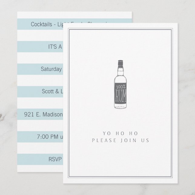 Invitation Bouteille de rhum de fête - Yo Ho Cocktail Party (Devant / Derrière)