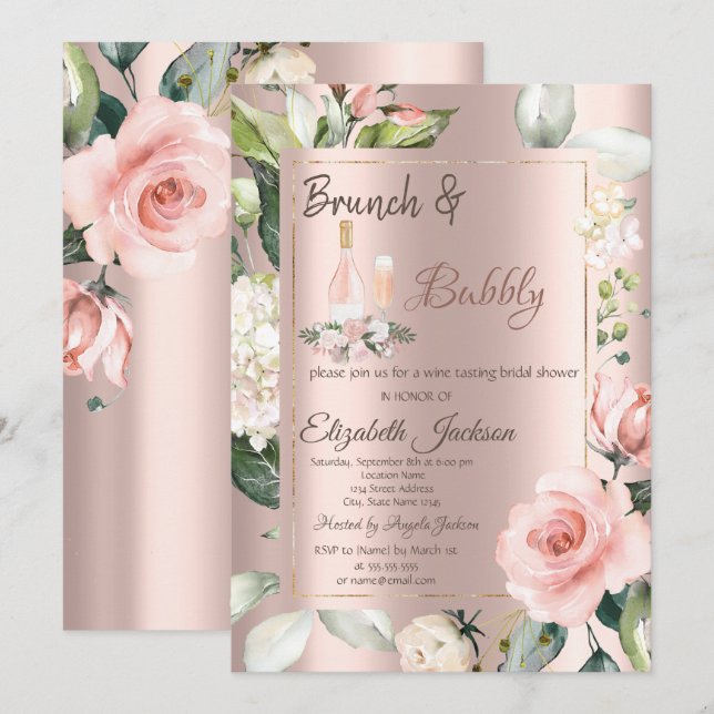 Invitation Bouteille de roses à verre à vin Enterrement de vi (Devant / Derrière)