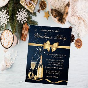 Invitation Bouteille de verre à champagne, fête de Noël avec