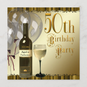 Invitation Bouteille de Verre à Vin Noir Or Fête d'anniversai