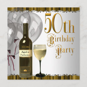 Invitation Bouteille de Verre à Vin Noir Or Fête d'anniversai