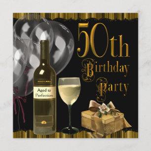 Invitation Bouteille de Verre à Vin Or 50e Fête d'Anniversair