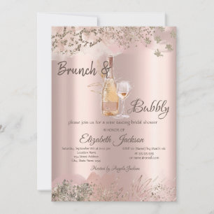 Invitation Bouteille de Verre à Vin Rose Gold Bordure Baby Sh