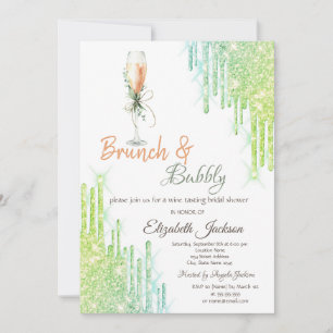 Invitation Bouteille de Verre à Vin Vert Gouttes Brunch & Bul