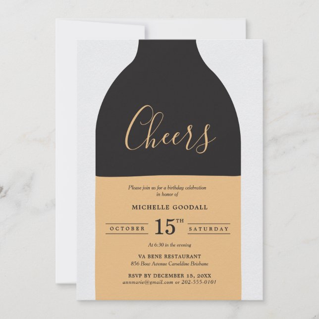 Invitation Bouteille de vin à Cheers Fête d'anniversaire adul (Devant)