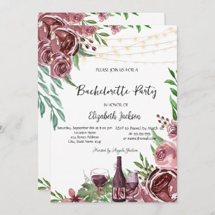 Invitation Bouteille de vin Bourgogne Rose Bachelorette Party