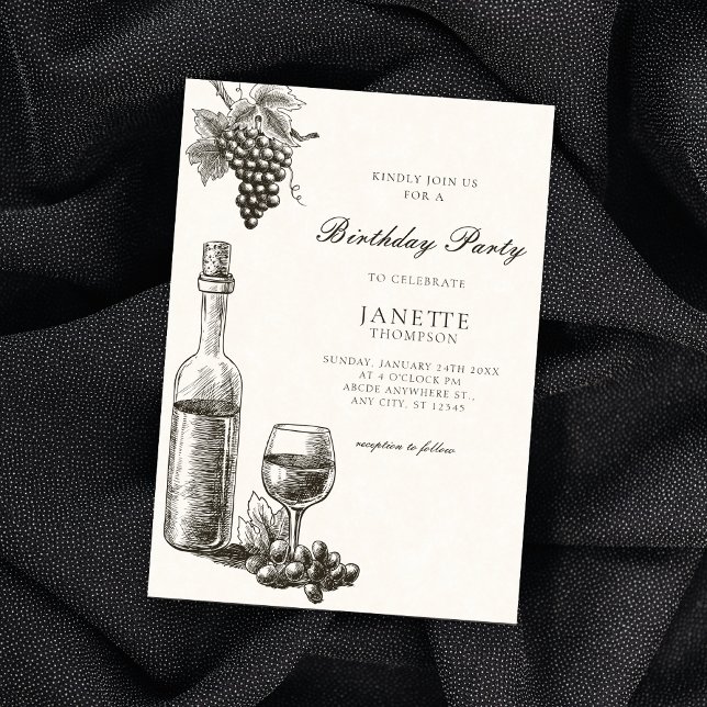 Invitation Bouteille de vin classique et raisins (Créateur téléchargé)
