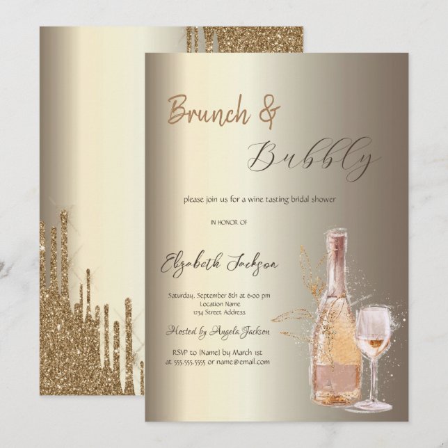 Invitation Bouteille de vin en verre Champagne Baby Shower Ma (Devant / Derrière)