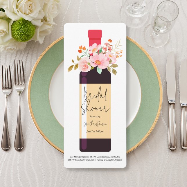 Invitation Bouteille de vin et Fleurs Fête des mariées de cél (Créateur téléchargé)