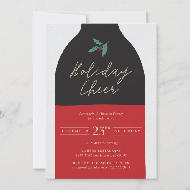 Invitation Bouteille de vin pour fête de fin d'année (Devant)