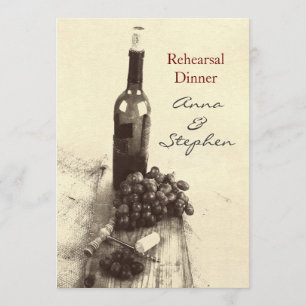 Invitation Bouteille de vin, raisins, tire-bouchon et lièges