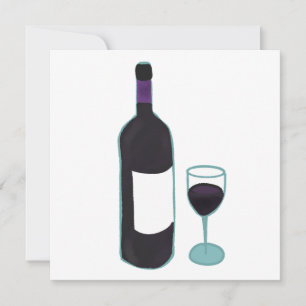 Invitation Bouteille de vin rouge et verre