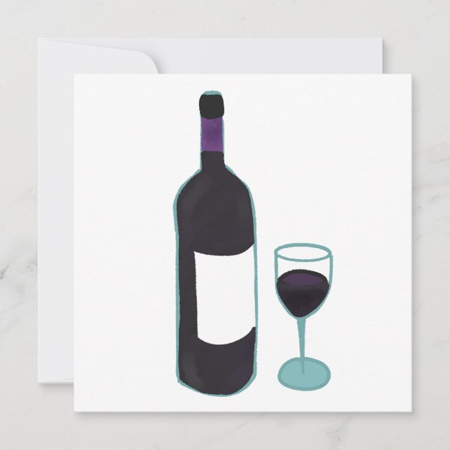Invitation Bouteille de vin rouge et verre (Devant)