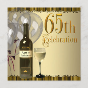 Invitation Bouteille de vin Verre Or 65e anniversaire