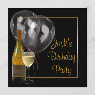 Invitation Bouteille de vin Verre Or Noir Hommes Fête d'anniv