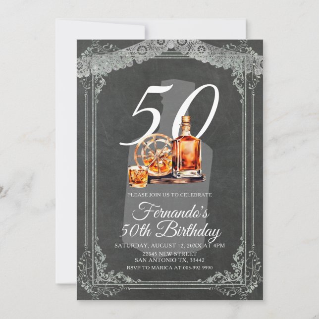 Invitation Bouteille de Whisky Rustique 50e Anniversaire Adul (Devant)