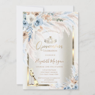 Invitation Bouteille en verre Roses bleues Herbe des Pampas Q
