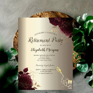 Invitation Bouteille en verre, Roses Bourgogne Champagne Retr