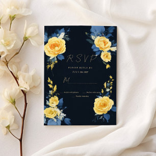 Invitation Bouteille jaune marine bleu boho floral RSVP
