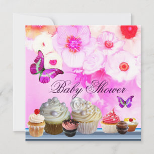 Invitation BOUTEILLE, ROSES, FLEURS, CUPCAKES Baby shower ros