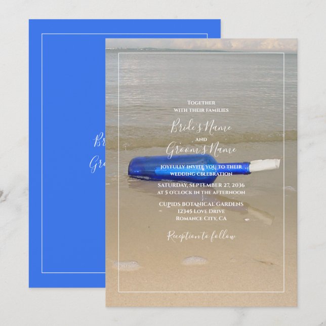 Invitation Bouteille Sur Mariage De Sable De Plage (Devant / Derrière)