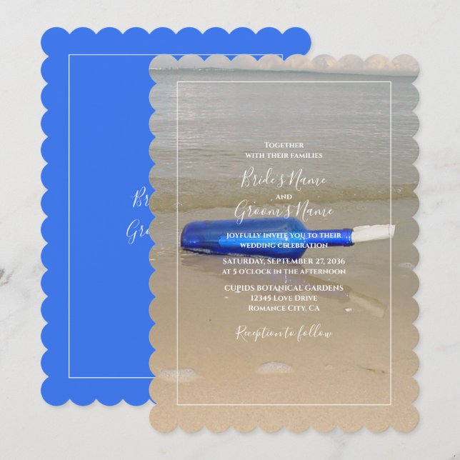 Invitation Bouteille Sur Mariage De Sable De Plage (Devant / Derrière)
