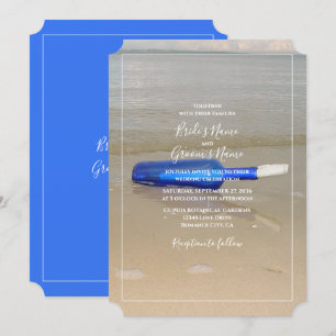 Invitation Bouteille sur Sable de Plage Mariage