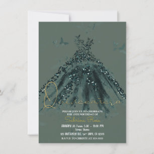 Invitation Bouteille verte Robe de danse papillon Quinceañera