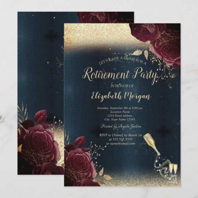Invitation Bouteille Vin, Retraite Rose Bourgogne (Devant / Derrière)