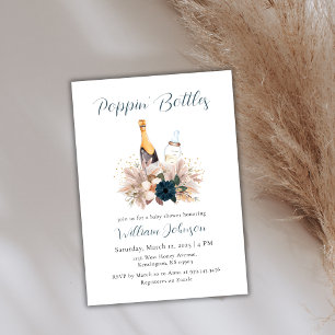 Invitation Bouteilles à Poppin de Boho bleu Baby shower Champ